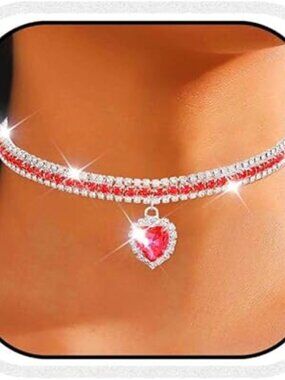 Rhinestone Choker Necklace Heart Pendant Diamond Row Necklaces Prom Wedding